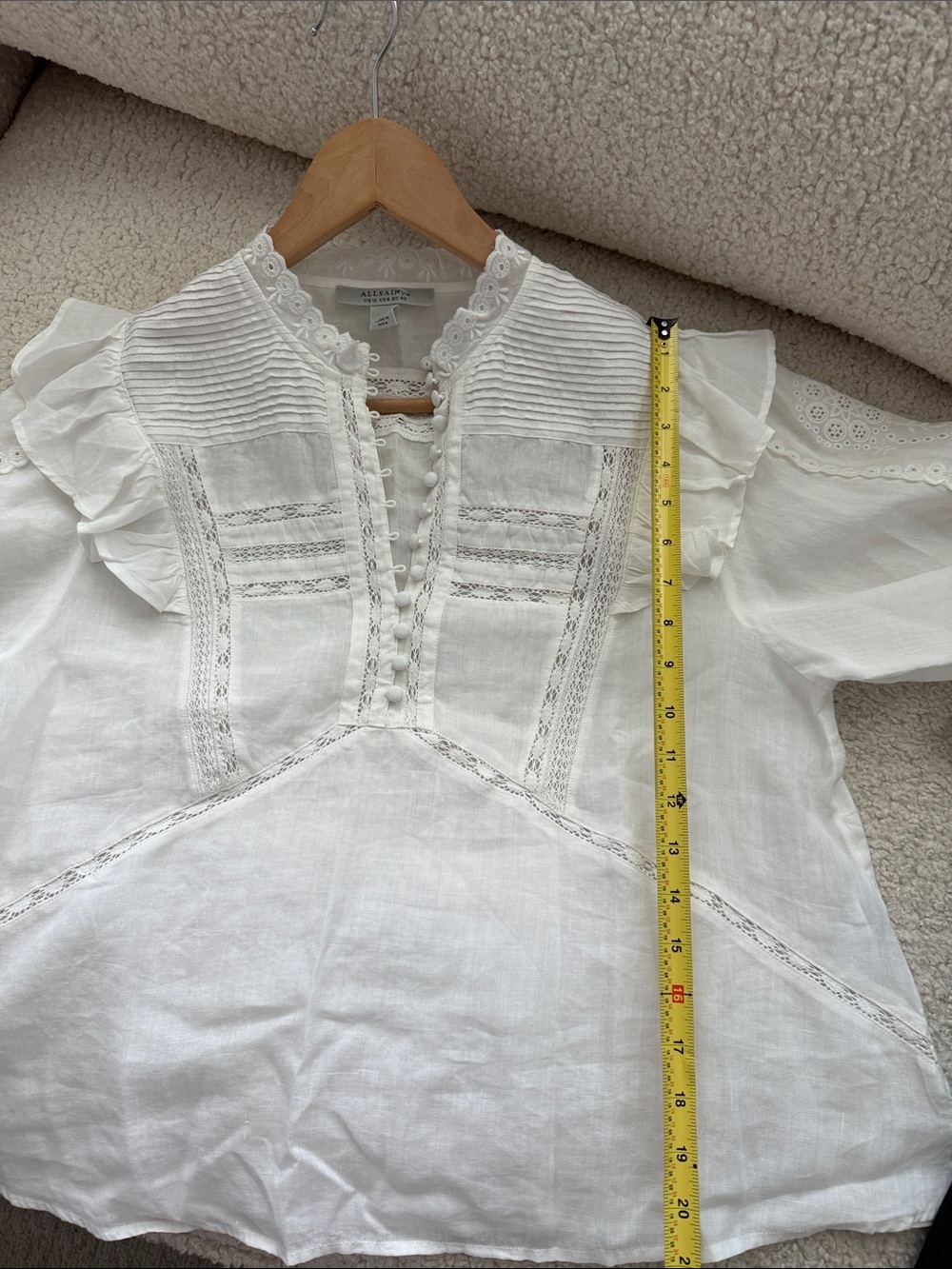 Allsaints Heather Embroidered Eyelet Blouse in White Size 8 - Picture 11 of 16